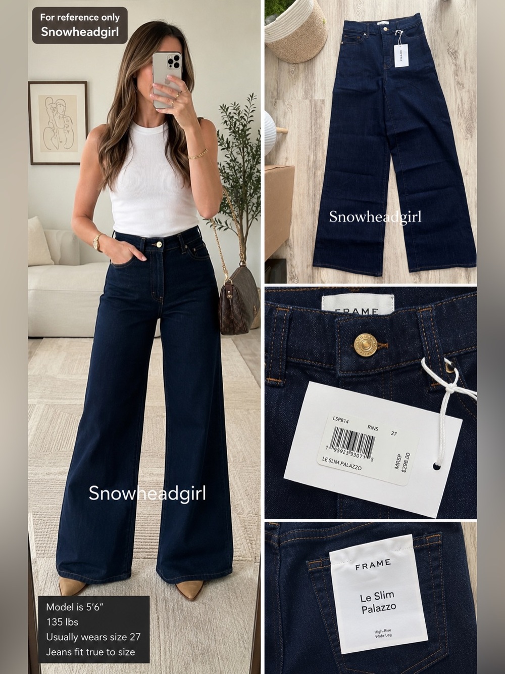 FRAME Le Slim Palazzo Jeans Rinse Dark Wash Size 27 NWT $298